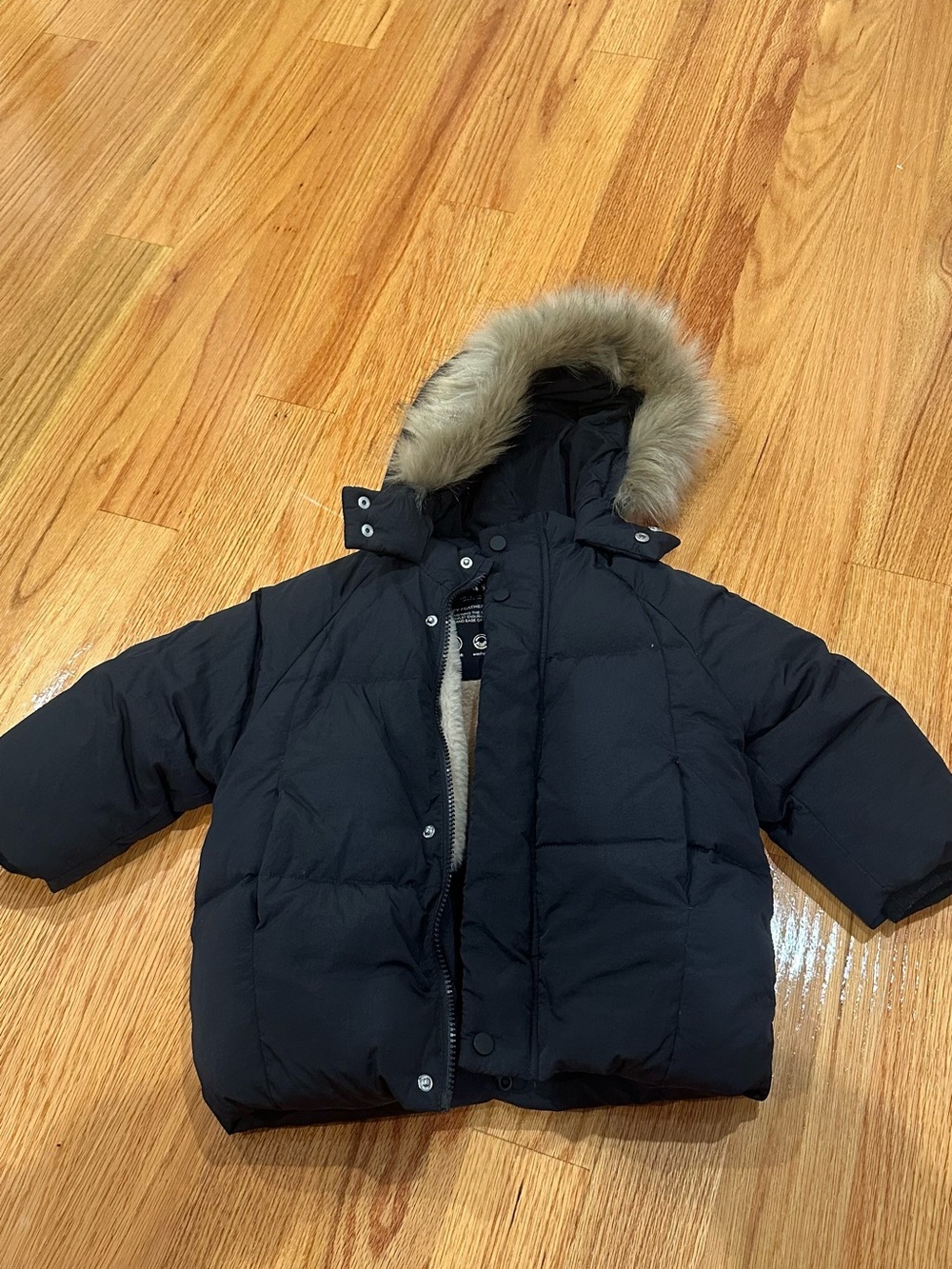 Toddler Zara Black Kids Puffer Jacket with Faux Fur Hood